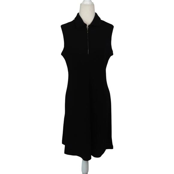 Vintage 90s Ronni Nicole Black Knit Sleeveless Zip Front Mini A-Line Dress M - Picture 1 of 5
